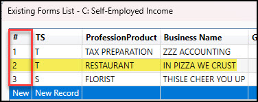 Image showing the exisitng forms list for Schedule C.